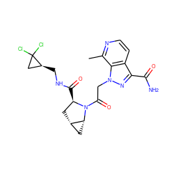 Cc1nccc2c(C(N)=O)nn(CC(=O)N3[C@H](C(=O)NC[C@H]4CC4(Cl)Cl)C[C@H]4C[C@H]43)c12 ZINC000217759432