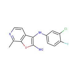Cc1nccc2c(Nc3ccc(F)c(Cl)c3)c(N)oc12 ZINC000222993440