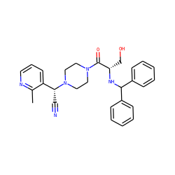 Cc1ncccc1[C@@H](C#N)N1CCN(C(=O)[C@H](CO)NC(c2ccccc2)c2ccccc2)CC1 ZINC000013833189