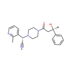 Cc1ncccc1[C@@H](C#N)N1CCN(C(=O)C[C@@](C)(O)c2ccccc2)CC1 ZINC000013833211