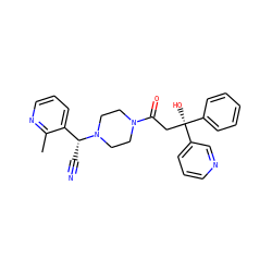 Cc1ncccc1[C@@H](C#N)N1CCN(C(=O)C[C@@](O)(c2ccccc2)c2cccnc2)CC1 ZINC000013833203