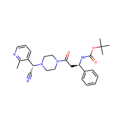 Cc1ncccc1[C@@H](C#N)N1CCN(C(=O)C[C@@H](NC(=O)OC(C)(C)C)c2ccccc2)CC1 ZINC000013833245