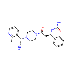 Cc1ncccc1[C@@H](C#N)N1CCN(C(=O)C[C@@H](NC(N)=O)c2ccccc2)CC1 ZINC000013833265