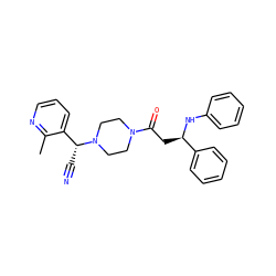 Cc1ncccc1[C@@H](C#N)N1CCN(C(=O)C[C@@H](Nc2ccccc2)c2ccccc2)CC1 ZINC000013833329