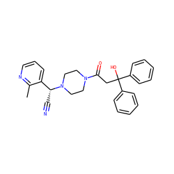 Cc1ncccc1[C@@H](C#N)N1CCN(C(=O)CC(O)(c2ccccc2)c2ccccc2)CC1 ZINC000013833152