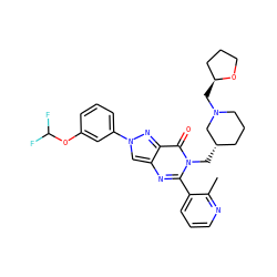 Cc1ncccc1-c1nc2cn(-c3cccc(OC(F)F)c3)nc2c(=O)n1C[C@H]1CCCN(C[C@H]2CCCO2)C1 ZINC000169331032
