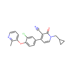 Cc1ncccc1Oc1ccc(-c2ccn(CC3CC3)c(=O)c2C#N)cc1Cl ZINC000084669959