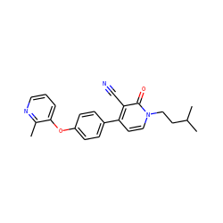 Cc1ncccc1Oc1ccc(-c2ccn(CCC(C)C)c(=O)c2C#N)cc1 ZINC000084670280
