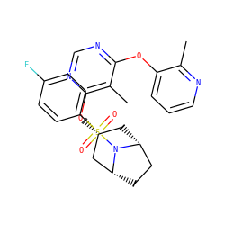 Cc1ncccc1Oc1ncnc(O[C@@H]2C[C@@H]3CC[C@H](C2)N3S(=O)(=O)c2ccc(F)cc2)c1C ZINC000103231394