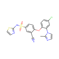 Cc1nccn1-c1cc(Cl)ccc1Oc1ccc(S(=O)(=O)Nc2nccs2)cc1C#N ZINC000095581149