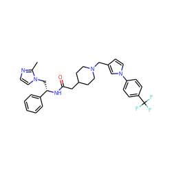Cc1nccn1C[C@H](NC(=O)CC1CCN(Cc2ccn(-c3ccc(C(F)(F)F)cc3)c2)CC1)c1ccccc1 ZINC000043070415