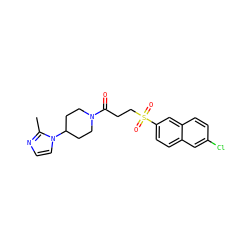 Cc1nccn1C1CCN(C(=O)CCS(=O)(=O)c2ccc3cc(Cl)ccc3c2)CC1 ZINC000040940478