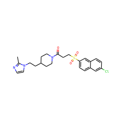 Cc1nccn1CCC1CCN(C(=O)CCS(=O)(=O)c2ccc3cc(Cl)ccc3c2)CC1 ZINC000040406609