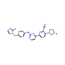 Cc1nccn1Cc1ccc(Nc2nccc(-c3ccc(N4CC[C@H](F)C4)c(C#N)n3)n2)cn1 ZINC001772635251
