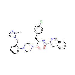 Cc1nccn1Cc1ccccc1N1CCN(C(=O)[C@@H](Cc2ccc(Cl)cc2)NC(=O)[C@H]2Cc3ccccc3CN2)CC1 ZINC000027860995