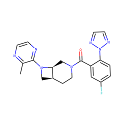 Cc1nccnc1N1C[C@@H]2CCN(C(=O)c3cc(F)ccc3-n3nccn3)C[C@@H]21 ZINC000116825882