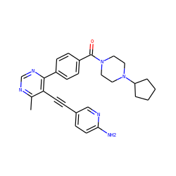 Cc1ncnc(-c2ccc(C(=O)N3CCN(C4CCCC4)CC3)cc2)c1C#Cc1ccc(N)nc1 ZINC000148821888