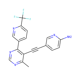 Cc1ncnc(-c2ccc(C(F)(F)F)nc2)c1C#Cc1ccc(N)nc1 ZINC000167266829
