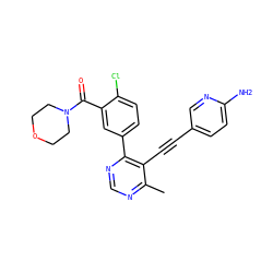 Cc1ncnc(-c2ccc(Cl)c(C(=O)N3CCOCC3)c2)c1C#Cc1ccc(N)nc1 ZINC000148558916