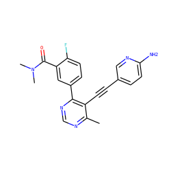 Cc1ncnc(-c2ccc(F)c(C(=O)N(C)C)c2)c1C#Cc1ccc(N)nc1 ZINC000148704507