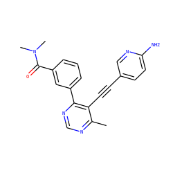 Cc1ncnc(-c2cccc(C(=O)N(C)C)c2)c1C#Cc1ccc(N)nc1 ZINC000148705773