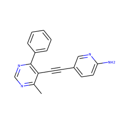 Cc1ncnc(-c2ccccc2)c1C#Cc1ccc(N)nc1 ZINC000148267548