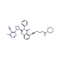 Cc1ncnc(N2CC[C@H]2c2nc3cccc(C#CCCCC(=O)N4CCOCC4)c3c(=O)n2-c2ccccc2)c1C#N ZINC001772629094