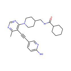 Cc1ncnc(N2CCC(CNC(=O)C3CCCCC3)CC2)c1C#Cc1ccc(N)nc1 ZINC000149227382