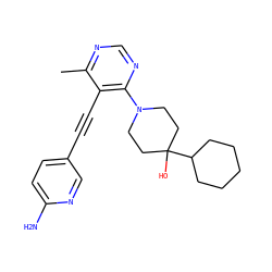 Cc1ncnc(N2CCC(O)(C3CCCCC3)CC2)c1C#Cc1ccc(N)nc1 ZINC000149279689