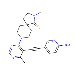 Cc1ncnc(N2CCC3(CCN(C)C3=O)CC2)c1C#Cc1ccc(N)nc1 ZINC000149231317