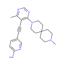 Cc1ncnc(N2CCC3(CCN(C)CC3)CC2)c1C#Cc1ccc(N)nc1 ZINC000149261169