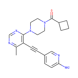 Cc1ncnc(N2CCN(C(=O)C3CCC3)CC2)c1C#Cc1ccc(N)nc1 ZINC000149162667