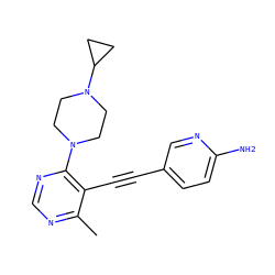 Cc1ncnc(N2CCN(C3CC3)CC2)c1C#Cc1ccc(N)nc1 ZINC000149220341