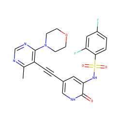Cc1ncnc(N2CCOCC2)c1C#Cc1c[nH]c(=O)c(NS(=O)(=O)c2ccc(F)cc2F)c1 ZINC000143846838