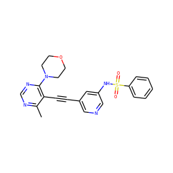 Cc1ncnc(N2CCOCC2)c1C#Cc1cncc(NS(=O)(=O)c2ccccc2)c1 ZINC000169697489