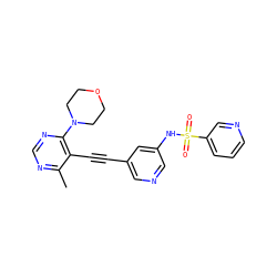 Cc1ncnc(N2CCOCC2)c1C#Cc1cncc(NS(=O)(=O)c2cccnc2)c1 ZINC000143836491
