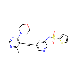 Cc1ncnc(N2CCOCC2)c1C#Cc1cncc(NS(=O)(=O)c2cccs2)c1 ZINC000142141413