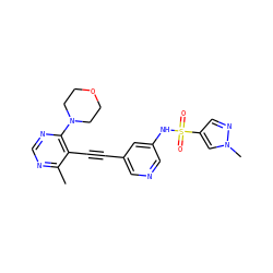 Cc1ncnc(N2CCOCC2)c1C#Cc1cncc(NS(=O)(=O)c2cnn(C)c2)c1 ZINC000143846010