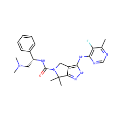 Cc1ncnc(Nc2[nH]nc3c2CN(C(=O)N[C@H](CN(C)C)c2ccccc2)C3(C)C)c1F ZINC000038210822