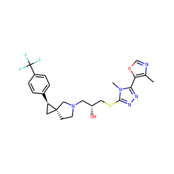 Cc1ncoc1-c1nnc(SC[C@H](O)CN2CC[C@@]3(C[C@H]3c3ccc(C(F)(F)F)cc3)C2)n1C ZINC001772639108