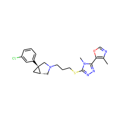Cc1ncoc1-c1nnc(SCCCN2C[C@@H]3C[C@]3(c3cccc(Cl)c3)C2)n1C ZINC000049032018