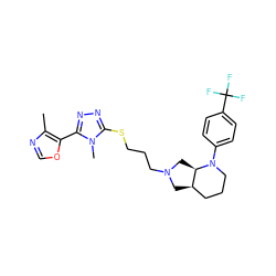 Cc1ncoc1-c1nnc(SCCCN2C[C@@H]3CCCN(c4ccc(C(F)(F)F)cc4)[C@@H]3C2)n1C ZINC000653726449