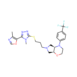 Cc1ncoc1-c1nnc(SCCCN2C[C@@H]3OCCN(c4ccc(C(F)(F)F)cc4)[C@@H]3C2)n1C ZINC000653726435