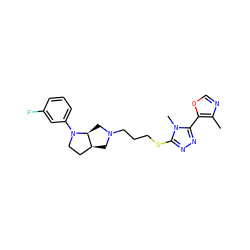 Cc1ncoc1-c1nnc(SCCCN2C[C@H]3CCN(c4cccc(F)c4)[C@H]3C2)n1C ZINC000653746418