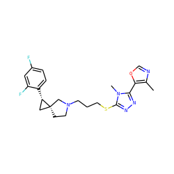 Cc1ncoc1-c1nnc(SCCCN2CC[C@@]3(C[C@@H]3c3ccc(F)cc3F)C2)n1C ZINC001772651525