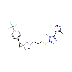 Cc1ncoc1-c1nnc(SCCCN2CC[C@@]3(C[C@H]3c3ccc(C(F)(F)F)cc3)C2)n1C ZINC001772625737