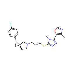 Cc1ncoc1-c1nnc(SCCCN2CC[C@]3(C[C@@H]3c3ccc(F)cc3)C2)n1C ZINC001772652182