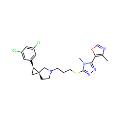 Cc1ncoc1-c1nnc(SCCCN2CC[C@]3(C[C@H]3c3cc(Cl)cc(Cl)c3)C2)n1C ZINC001772573399