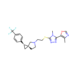 Cc1ncoc1-c1nnc(SCCN2CC[C@]3(C[C@H]3c3ccc(C(F)(F)F)cc3)C2)n1C ZINC001772653183