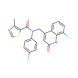 Cc1ncsc1C(=O)N(Cc1cc(=O)[nH]c2c(F)cccc12)c1ccc(Cl)cc1 ZINC000040423259